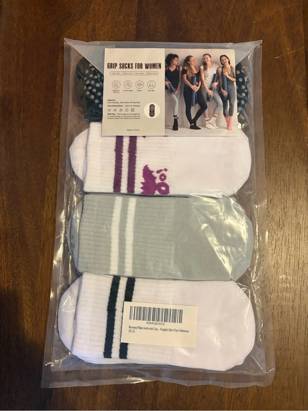 NWT SET OF 4 Pairs Pilates Grip Socks Sticky No Slip Crew One Size Women’s Yoga